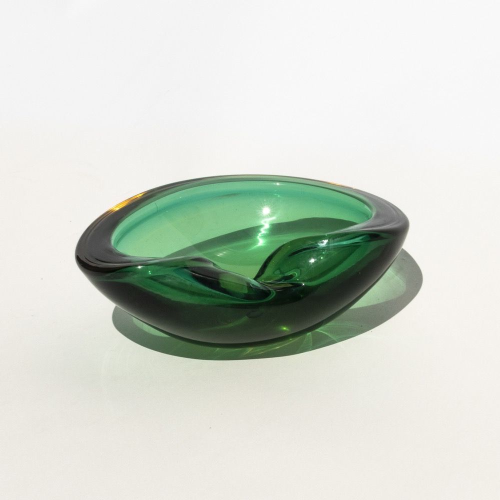 工芸品 Vetri Murano Ashtray Vintage Murano Lime Green Ashtray Controlled Bubble Swirl