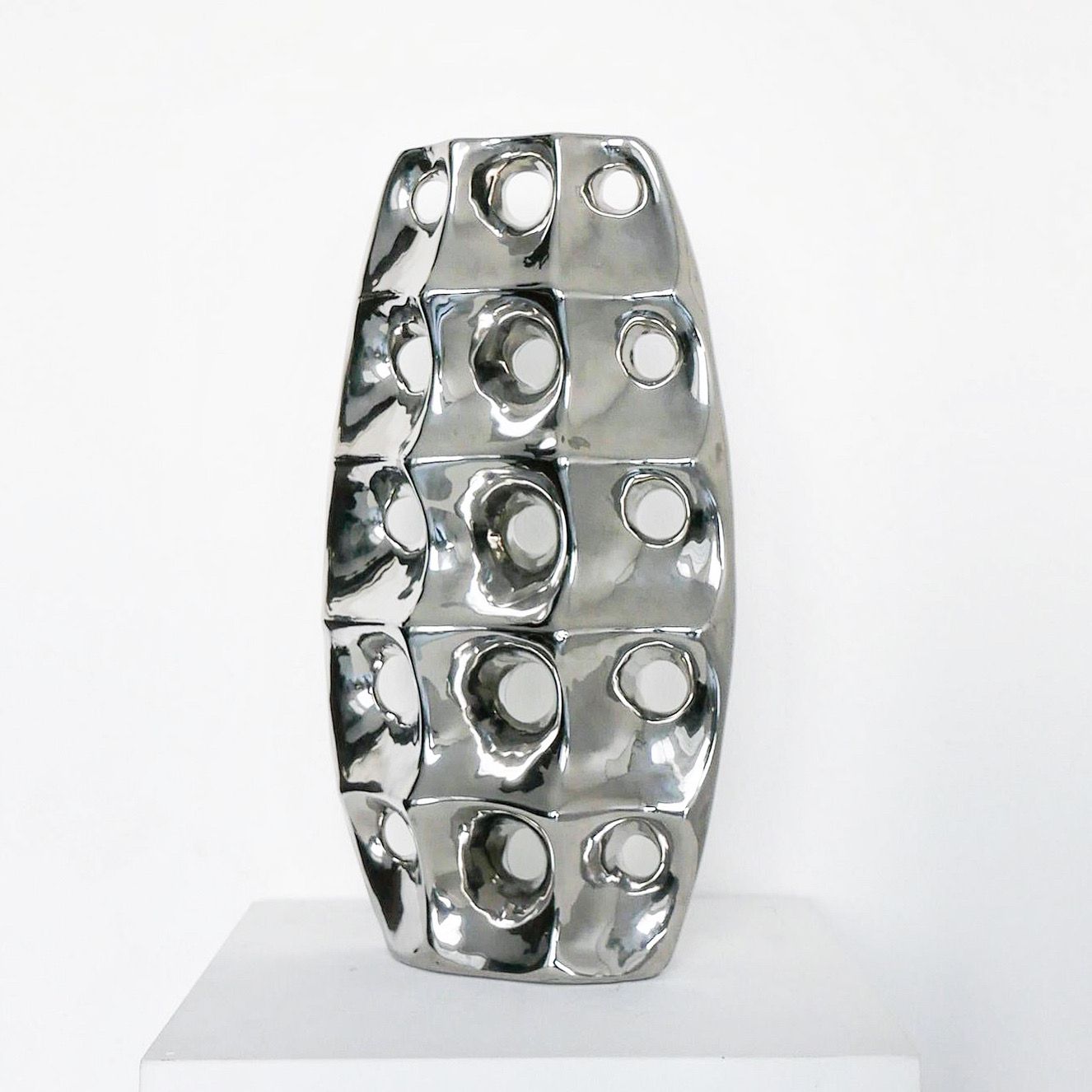 Spinzi-Ceramic-Vase-Chromed-Holes-Collectible-Italian-Decorative-Design